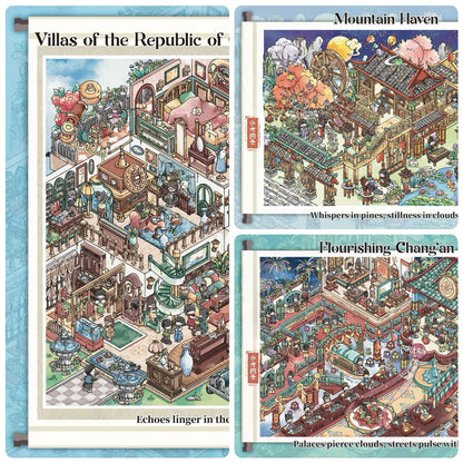 Ancient China 3D Sticker | 3 Cute Miniature Scenes