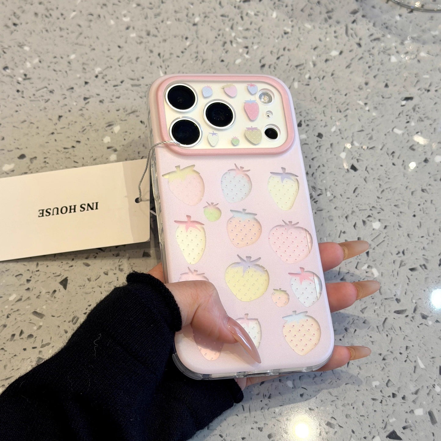 Hollow Pink Strawberry Magnetic Stand Acrylic Phone Case