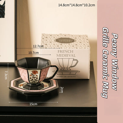 Peony Window Grille Ceramic Mug