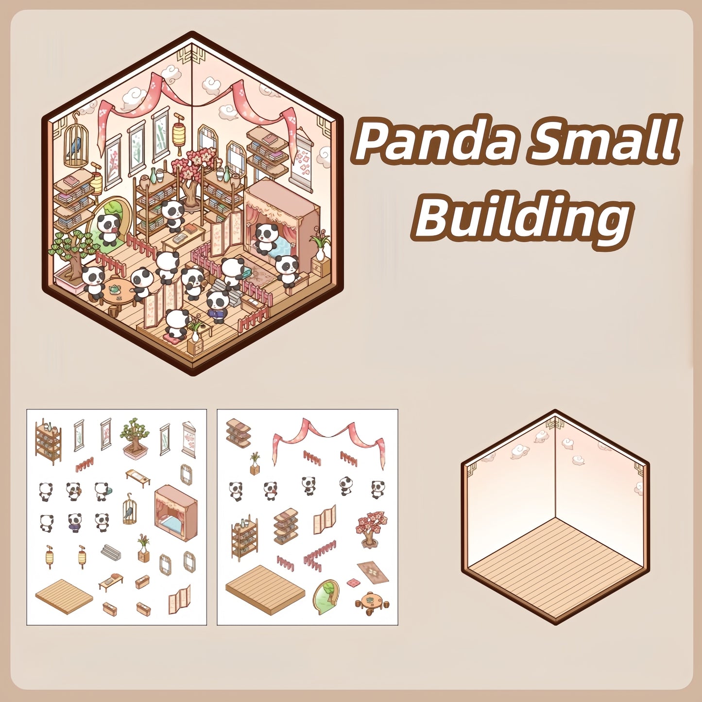 Panda Shop 3D Sticker | 4 Cute Miniature Scenes