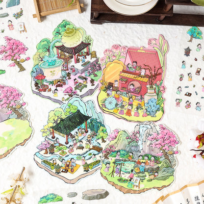 Chinese Garden 3D Sticker | 4 Cute Miniature Scenes