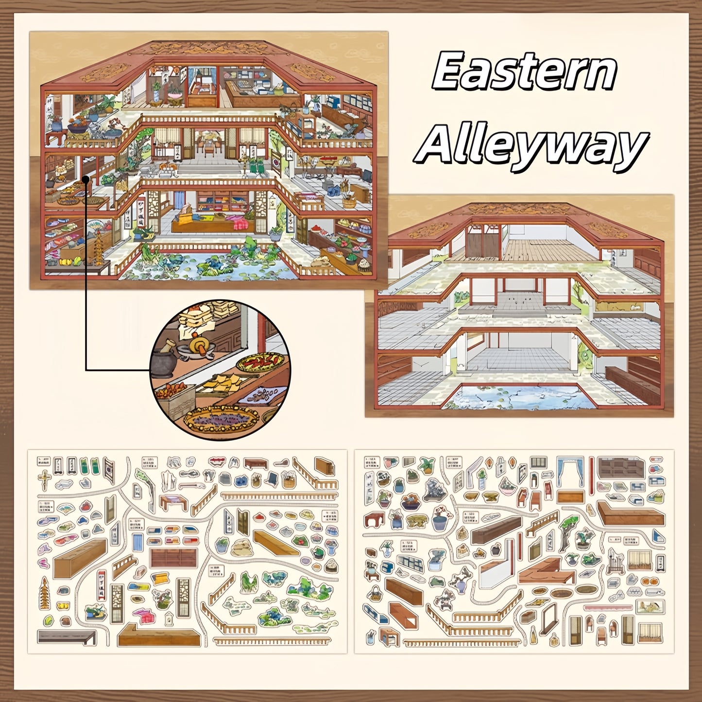 Oriental Dwellings 3D Sticker | 2 Cute Miniature Scenes