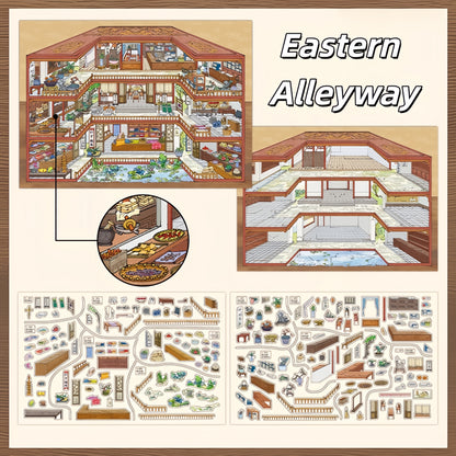 Oriental Dwellings 3D Sticker | 2 Cute Miniature Scenes