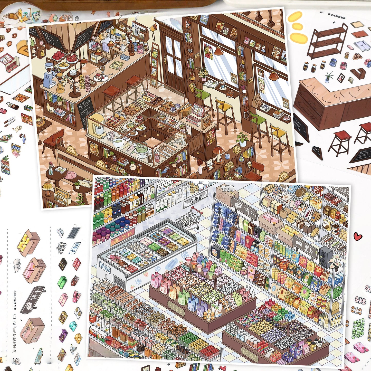 Study & Snack 3D Sticker | 2 Cute Miniature Scenes