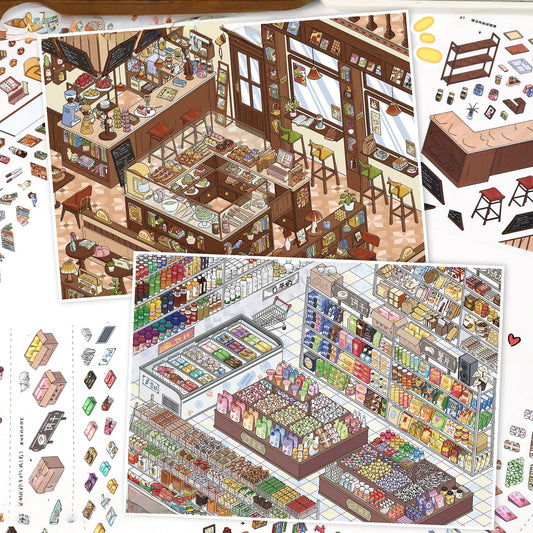 Study & Snack 3D Sticker | 2 Cute Miniature Scenes