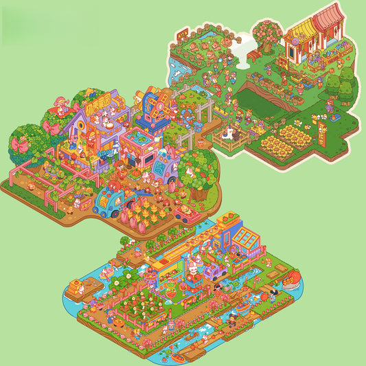 Milky Fragrace Town 3D Sticker | 3 Cute Miniature Scenes