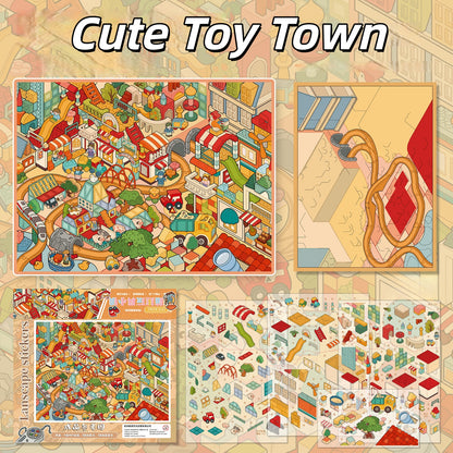 Building Block Town 3D Sticker | 2 Cute Miniature Scenes
