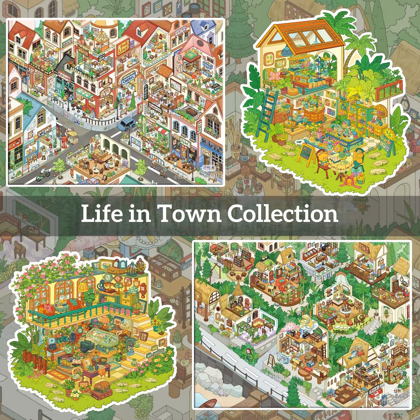 Life in Town 3D Sticker | 4 Cute Miniature Scenes