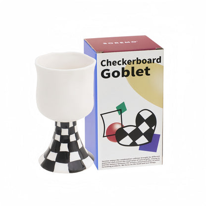 Hand-Pinched Checkerboard Ceramic Goblet
