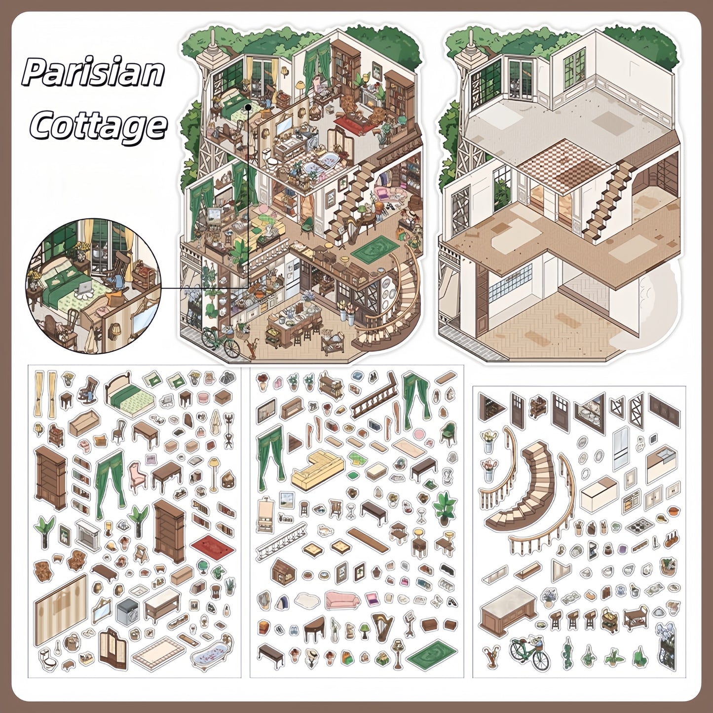 European-style Cottage 3D Sticker | 2 Cute Miniature Scenes
