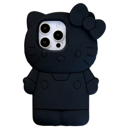 3D Pink & Black Cat Silicone Phone Case