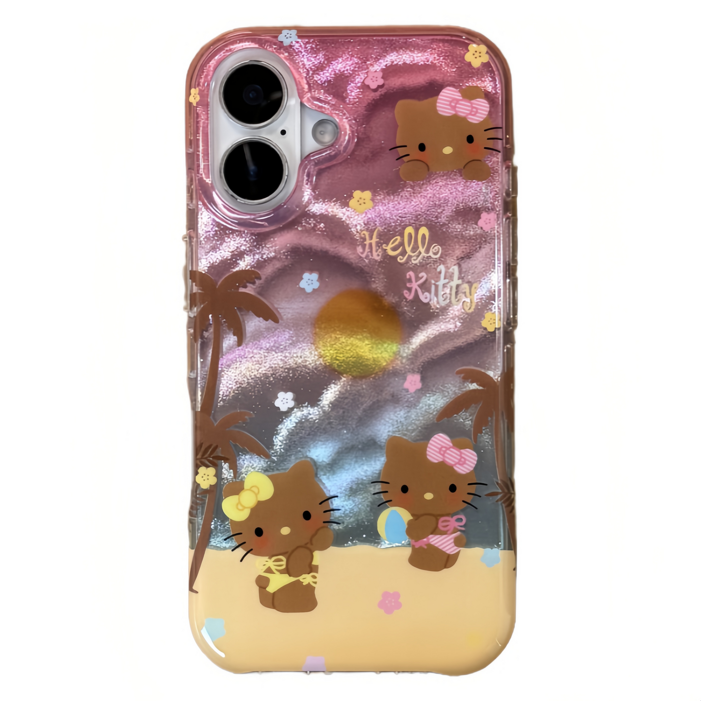 Glitter Beach Black Cat Acrylic Phone Case