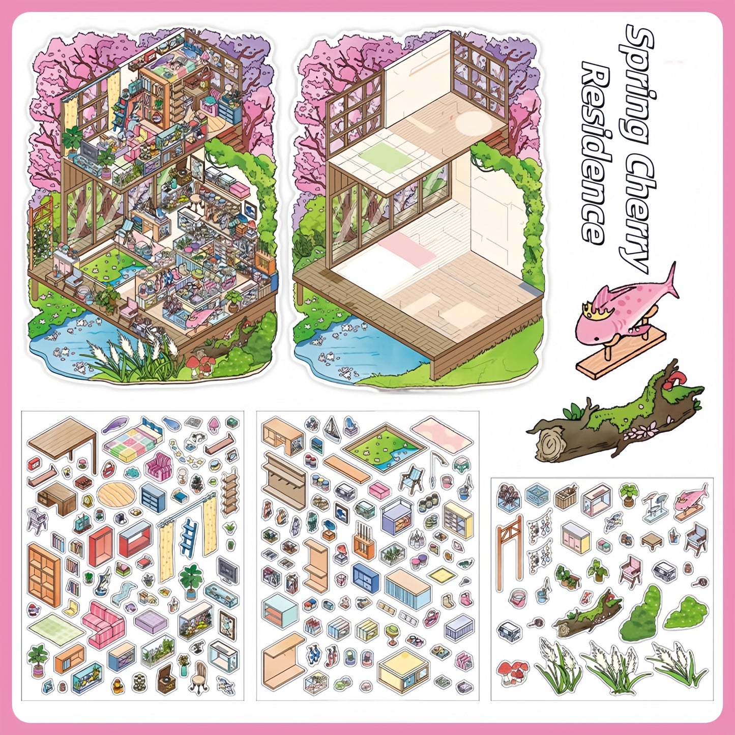 Four Seasons Retreat 3D Sticker | 4 Cute Miniature Scenes