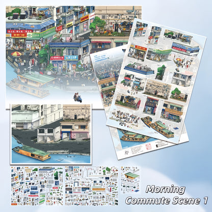 Morning Commute Scene 3D Sticker | 2 Cute Miniature Scenes