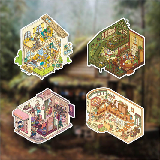 Cottages in the Forest 3D Sticker | 4 Cute Miniature Scenes