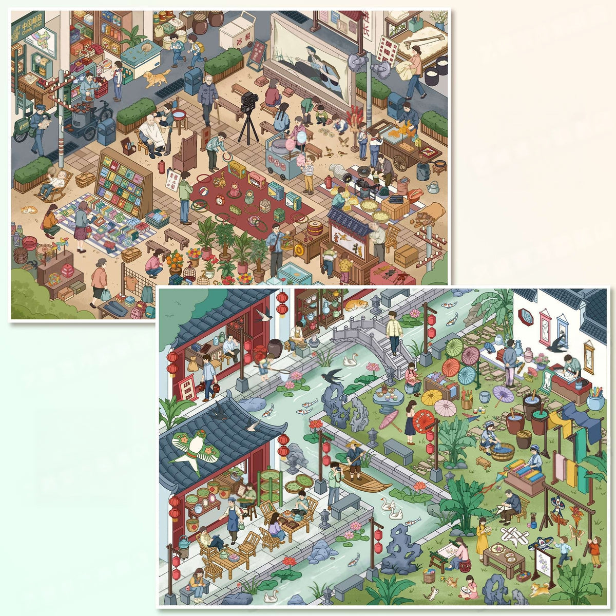 Nostalgic Market 3D Sticker | 2 Cute Miniature Scenes