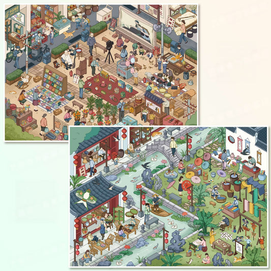 Nostalgic Market 3D Sticker | 2 Cute Miniature Scenes