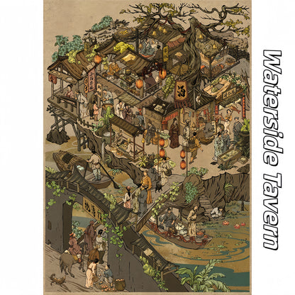 Ancient Taverns and Tea Houses 3D Sticker | 2 Cute Miniature Scenes