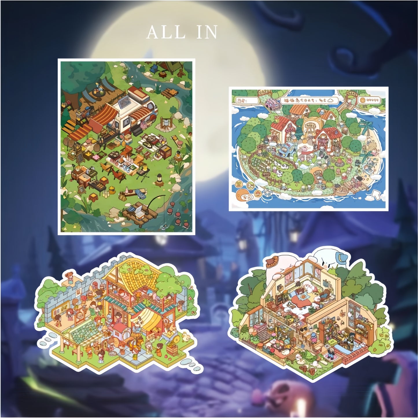 Whimisical Space 3D Sticker | 4 Cute Miniature Scenes