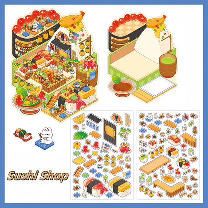 Tiny Shops 3D Sticker | 4 Cute Miniature Scenes