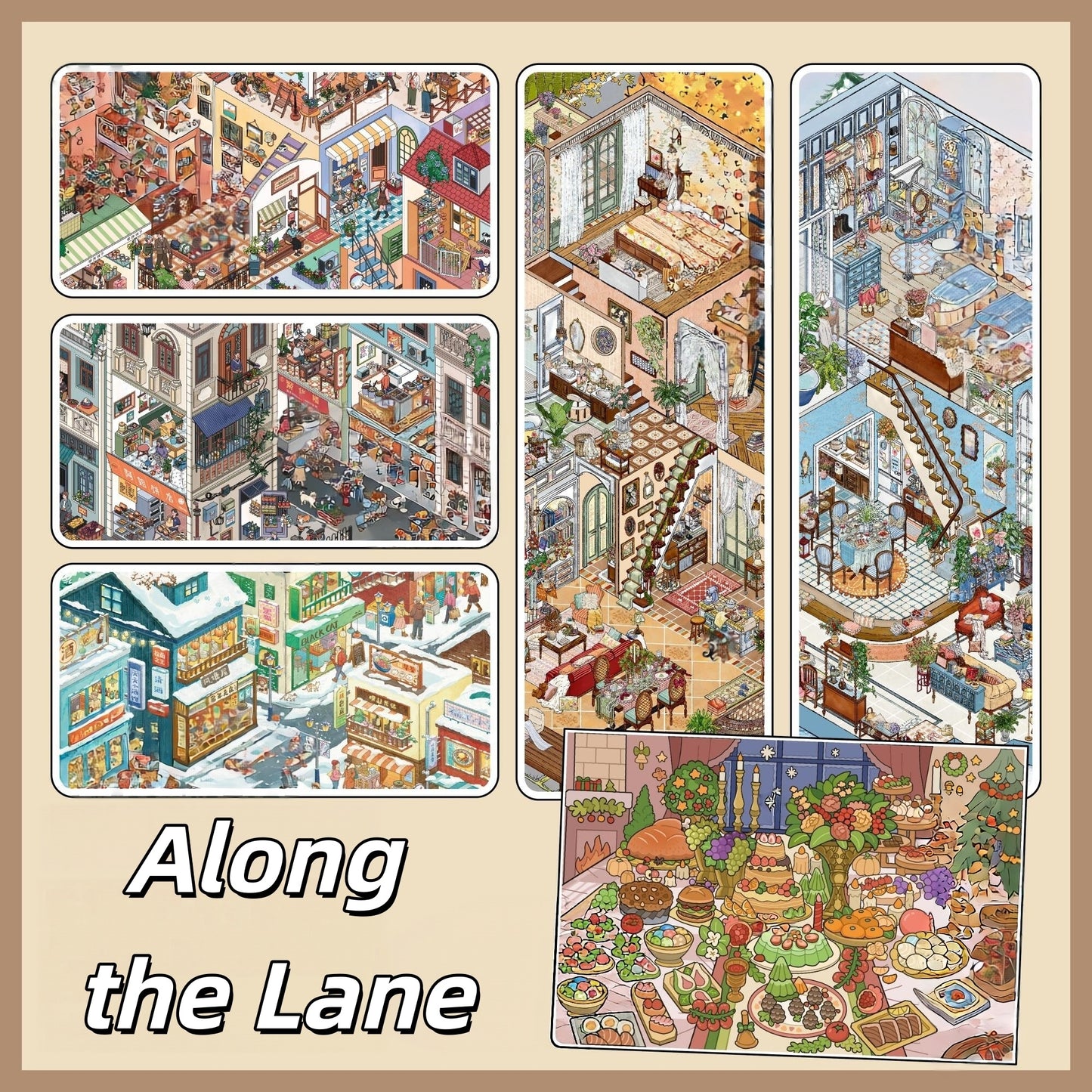 Along the Lane 3D Sticker | 5 Cute Miniature Scenes