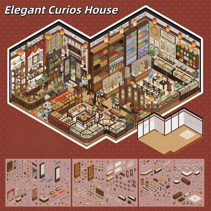 Quiet Shops 3D Sticker | 2 Cute Miniature Scenes
