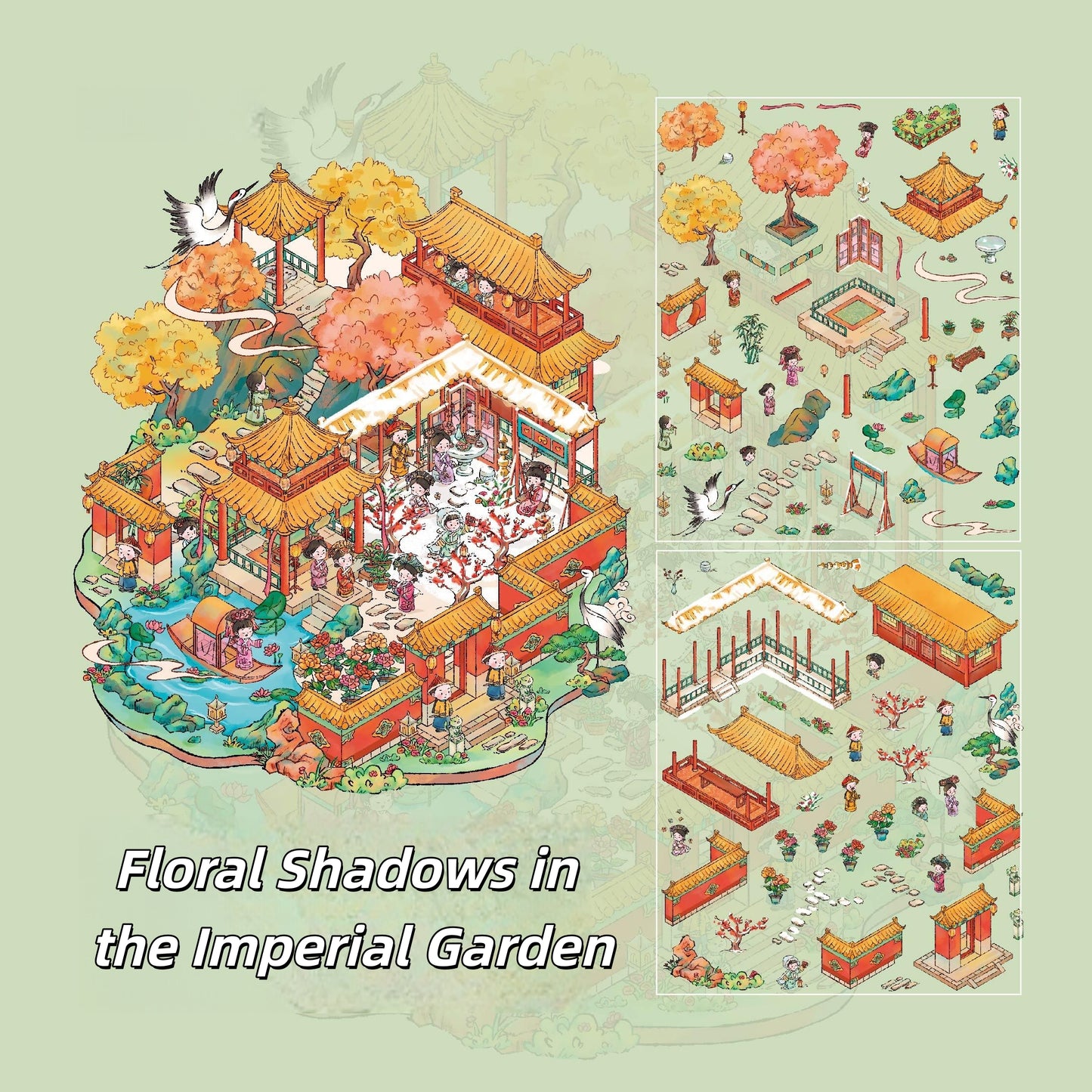 Ancient Court Life 3D Sticker | 2 Cute Miniature Scenes