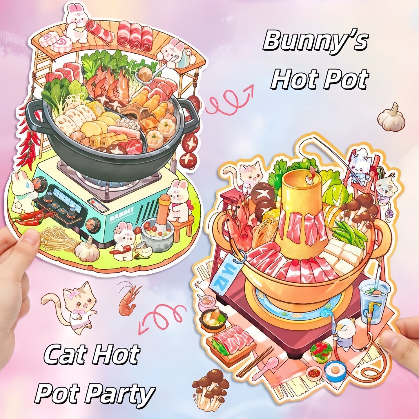 Cute Hot Pot Party 3D Sticker | 2 Cute Miniature Scene