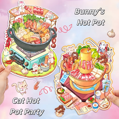 Cute Hot Pot Party 3D Sticker | 2 Cute Miniature Scene