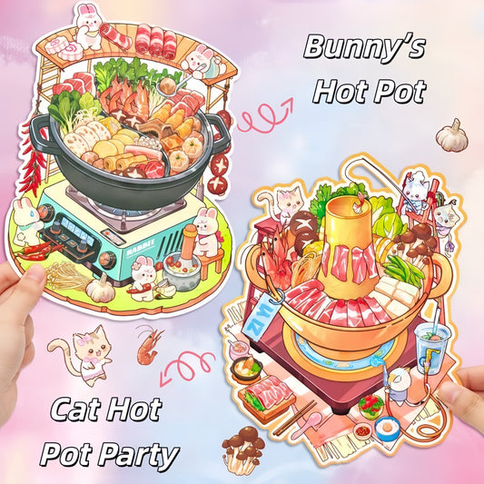 Cute Hot Pot Party 3D Sticker | 2 Cute Miniature Scene