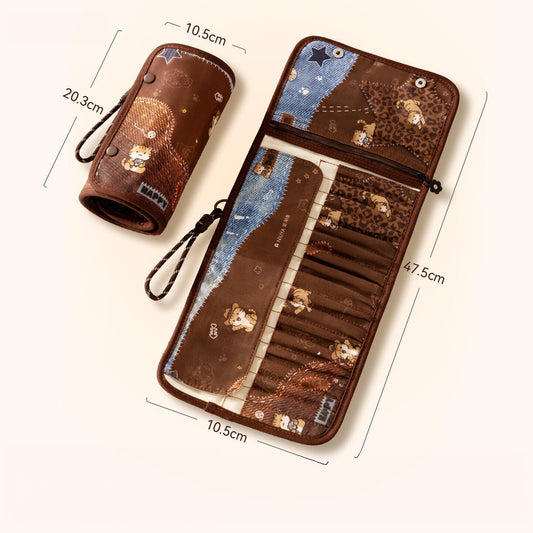 Leopard Print Kitten 36-Slot Tweezers Storage Bag