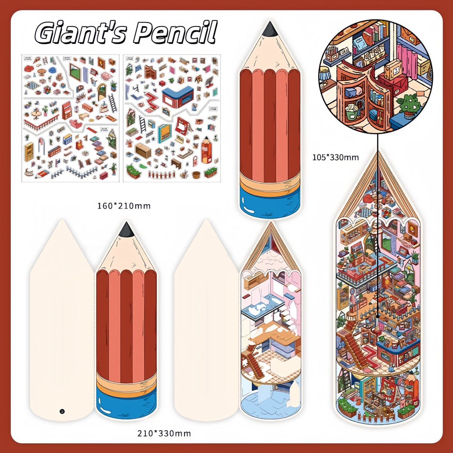 Giant's Stationery 3D Sticker | 2 Cute Miniature Scenes