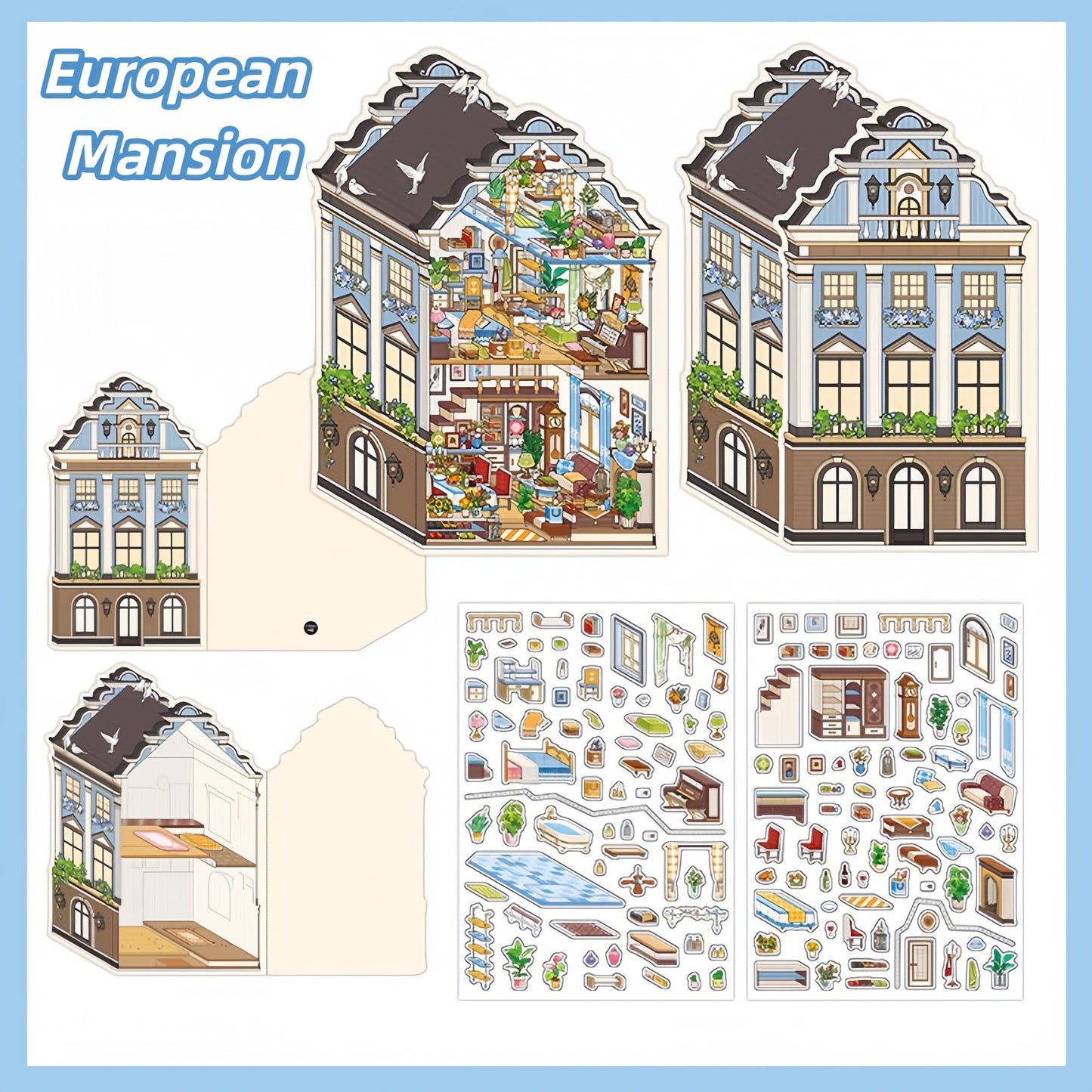 Dream House 3D Sticker | 4 Cute Miniature Scenes