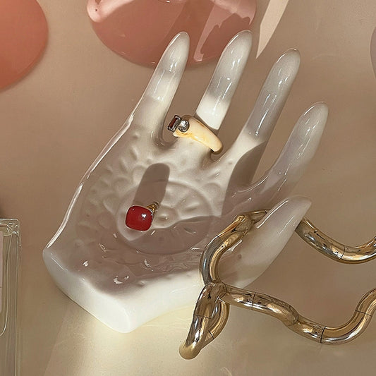 Palm-Shaped Ceramic Ring Display Holder