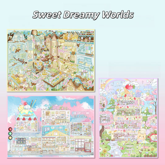 Sweet Dreamy Worlds 3D Sticker | 3 Cute Miniature Scenes