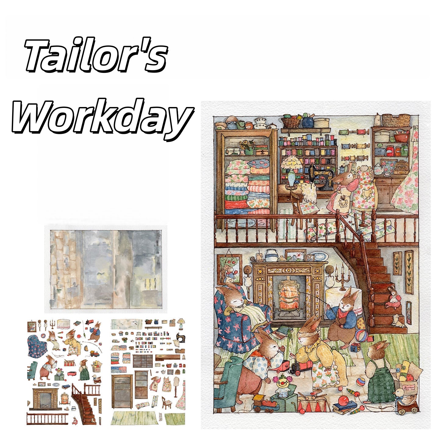 Hand-drawn Fairytale 3D Sticker | 4 Cute Miniature Scenes
