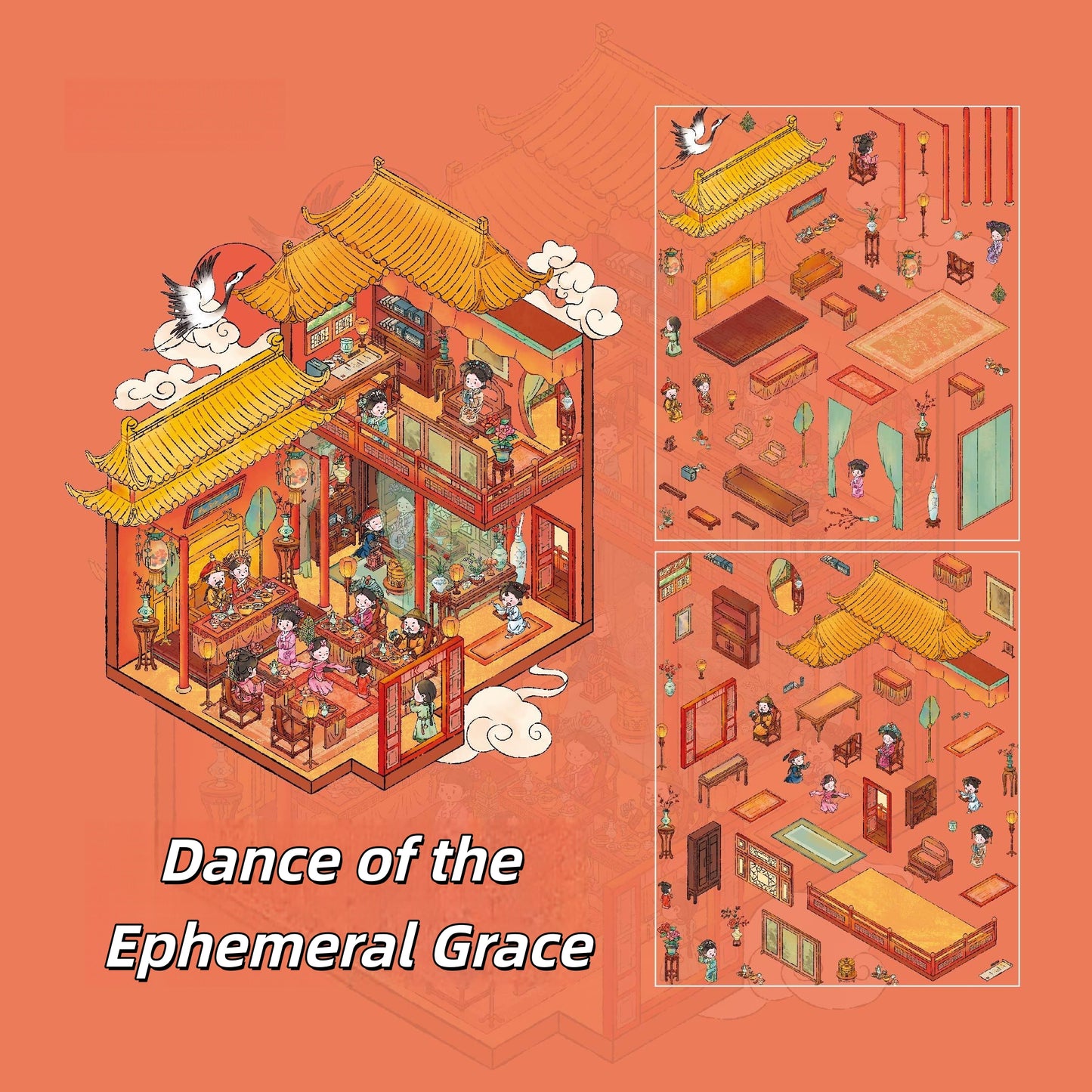 Ancient Court Life 3D Sticker | 2 Cute Miniature Scenes