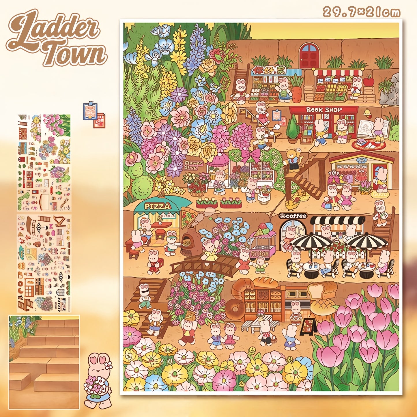 Rabbit Town 3D Sticker | 2 Cute Miniature Scenes
