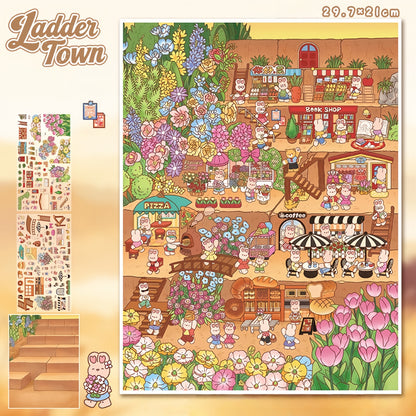 Rabbit Town 3D Sticker | 2 Cute Miniature Scenes