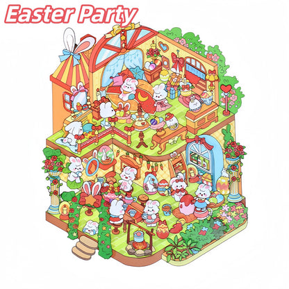 Bunny's Easter Daily 3D Sticker | 4 Cute Miniature Scenes