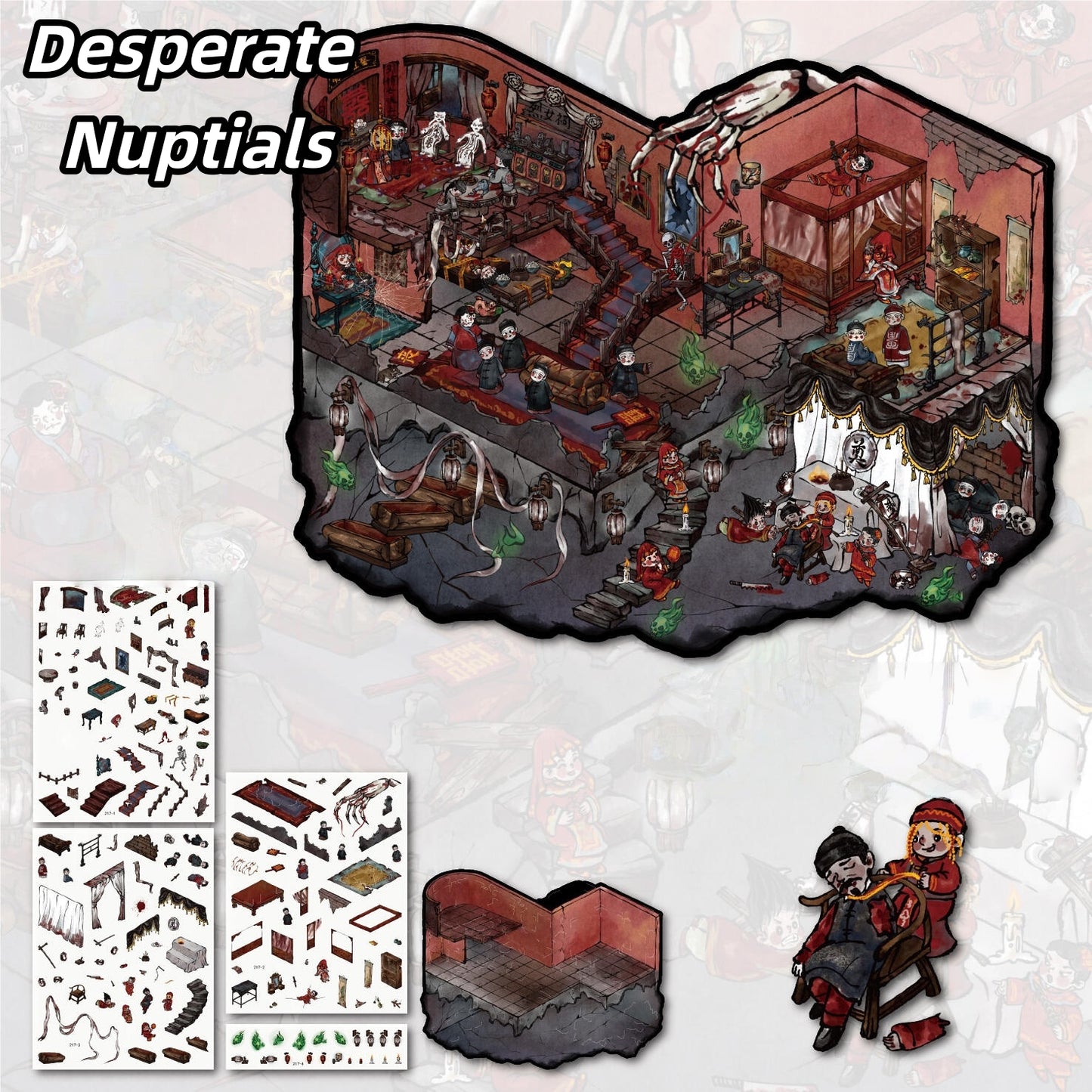 Wedding's Curse 3D Sticker | 5 Cute Miniature Scenes