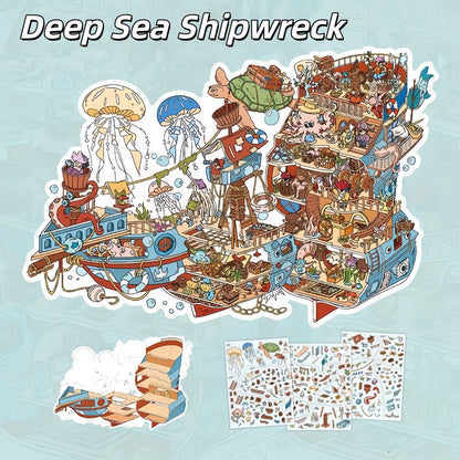 Sunken Secrets 3D Sticker | 2 Cute Miniature Scenes