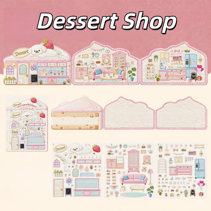Embroidery Shop 3D Sticker | 4 Cute Miniature Scenes