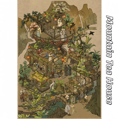Ancient Taverns and Tea Houses 3D Sticker | 2 Cute Miniature Scenes