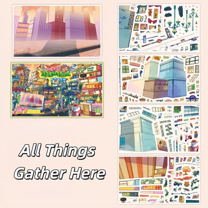 Weekend Animal City 3D Sticker | 2 Cute Miniature Scenes