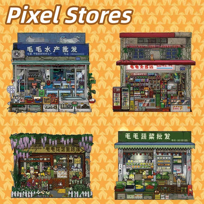 Pixel Stores 3D Sticker | 4 Cute Miniature Scenes