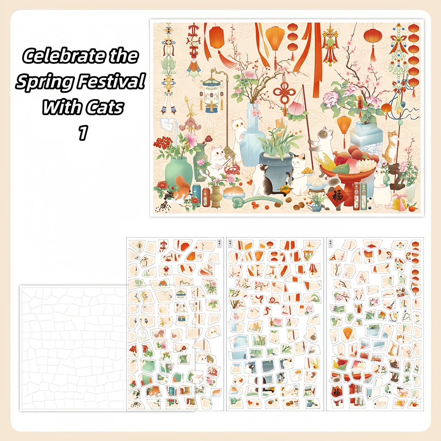 Celebrate the Spring Festival With Cats 3D Sticker | 2 Cute Miniature Scenes
