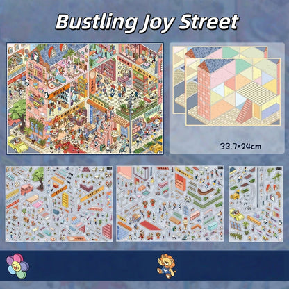 Busy Streets 3D Sticker | 4 Cute Miniature Scenes