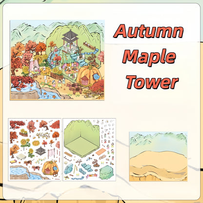 Chinese Courtyard 3D Sticker | 4 Cute Miniature Scenes