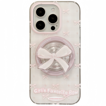 Pink Plaid Bow Magnetic Stand Acrylic Phone Case